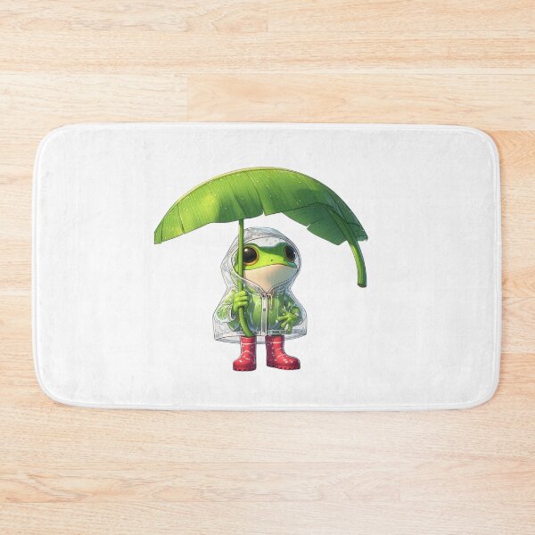 Item preview, Frog with Banana Leaf Umbrella - Cute Rainy Day Cartoon designed and sold by Confuzz1ed.