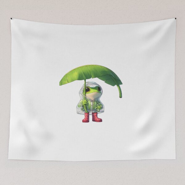 Item preview, Frog with Banana Leaf Umbrella - Cute Rainy Day Cartoon designed and sold by Confuzz1ed.
