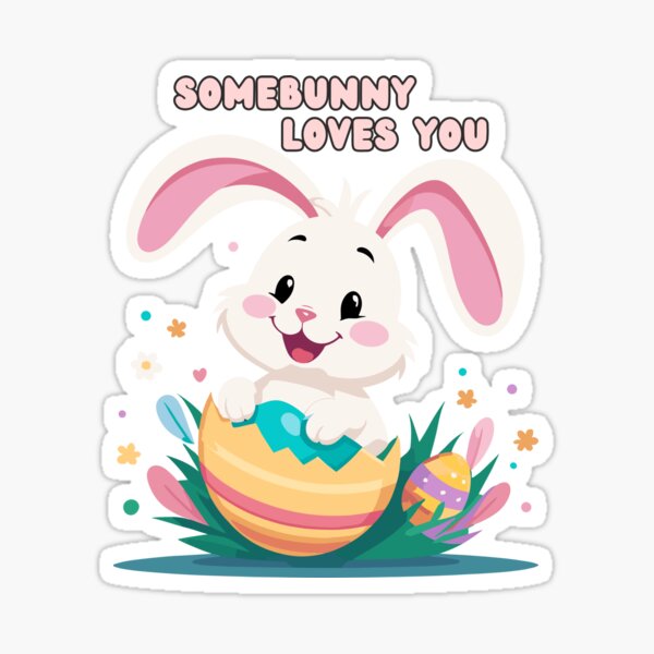 Item preview, Adorable bunny in egg cartoon, somebunny loves you designed and sold by SpinningCharm.