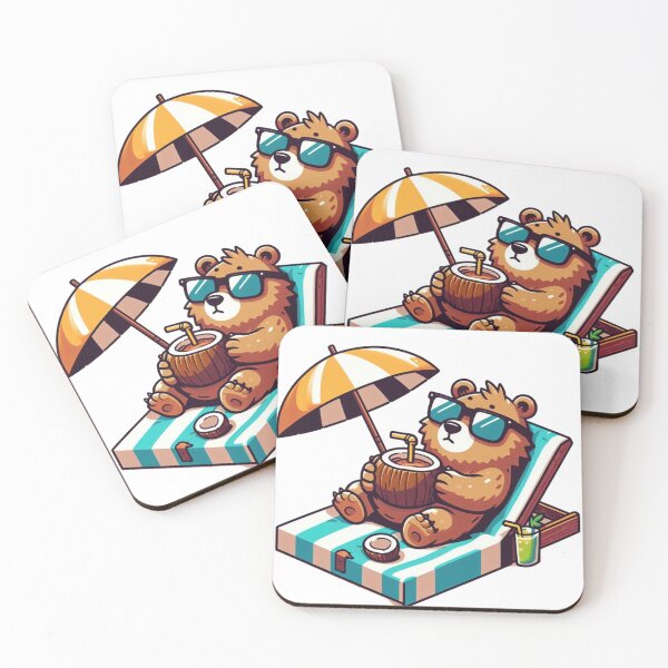 Item preview, Beach Bear with Coconut Drink - Cute Summer Animal Art designed and sold by Confuzz1ed.