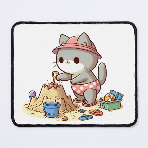 Item preview, Cat Building Sandcastle - Fun Beach Day Cartoon designed and sold by Confuzz1ed.