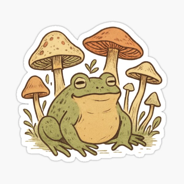 Item preview, Chill Forest Frog and Mushrooms – Cottagecore Amphibian Art designed and sold by AldenTees.