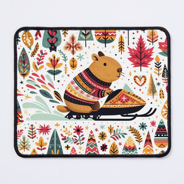 Item preview, Winter Capybara Snowmobile Adventure - Playful Scandinavian Folk Art by heidiannemorris © designed and sold by FOLK ART FUSION by heidiannemorris.