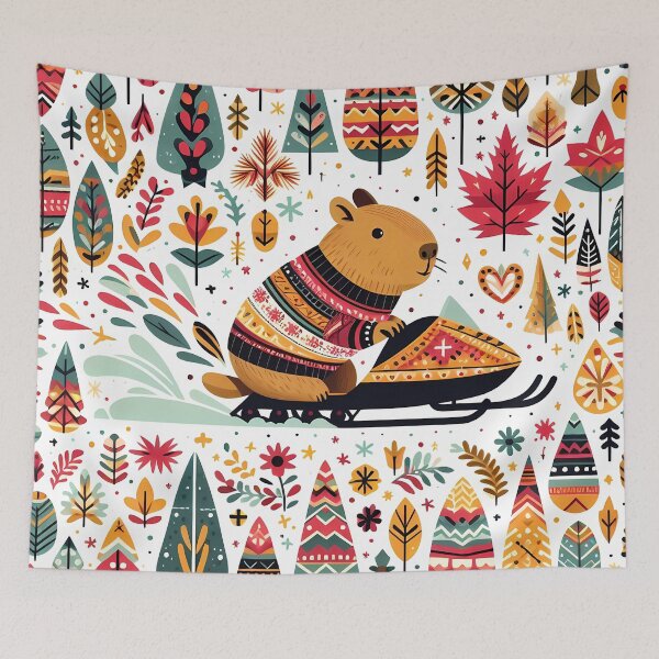 Item preview, Winter Capybara Snowmobile Adventure - Playful Scandinavian Folk Art by heidiannemorris © designed and sold by FOLK ART FUSION by heidiannemorris.
