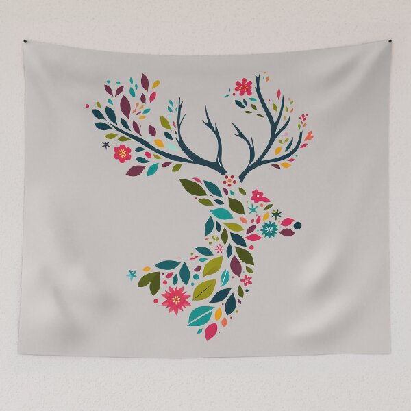 Item preview, Floral Stag Silhouette - Elegant Scandinavian Folk Art by heidiannemorris © designed and sold by FOLK ART FUSION by heidiannemorris.