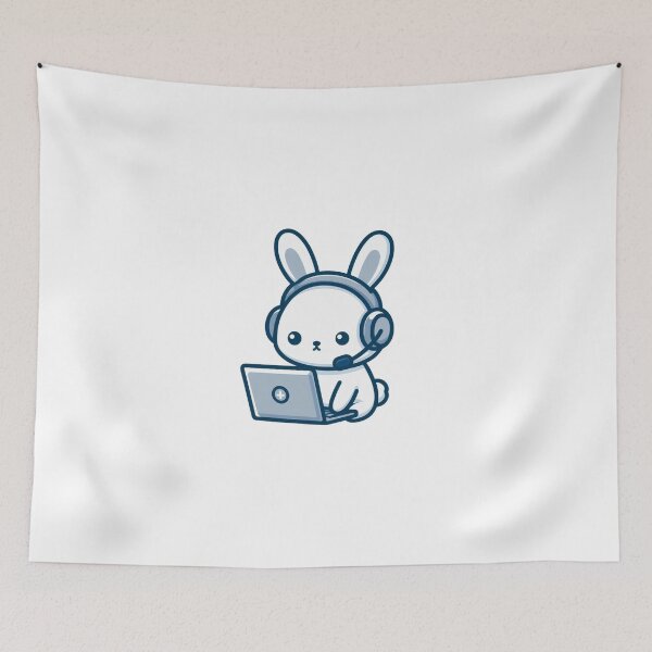 Item preview, Bunny Gamer Cartoon - Focused Laptop Player designed and sold by Confuzz1ed.