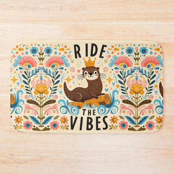 Item preview, Ride The Vibes Otter - Cheerful Scandinavian Folk Art by heidiannemorris © designed and sold by FOLK ART FUSION.