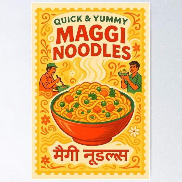 Item preview, Instant Noodles Retro Indian Poster – Vintage Food Art designed and sold by Dil se Indian.