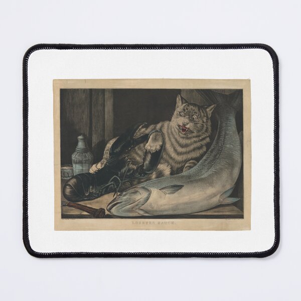 Item preview, Lobster Sauce Litography by Nathaniel Currier Cat and Lobster Funny Vintage designed and sold by marie-inks.