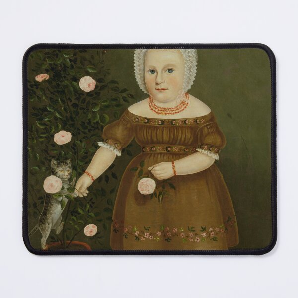 Item preview, Emma Homan – Quirky Folk Art Portrait by John Bradley (ca. 1844) - Perfect for cat lovers designed and sold by marie-inks.