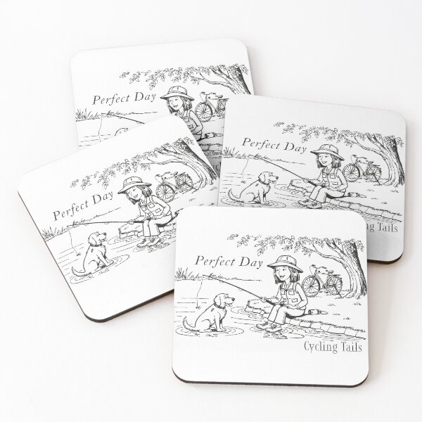 Item preview, Perfect Day, Women cyclist fishing with her dog designed and sold by Cycling Tails.