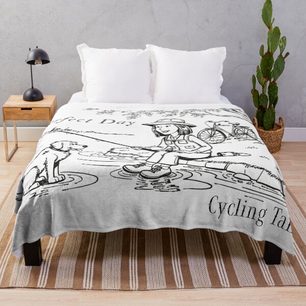 Item preview, Perfect Day, Women cyclist fishing with her dog designed and sold by Cycling Tails.
