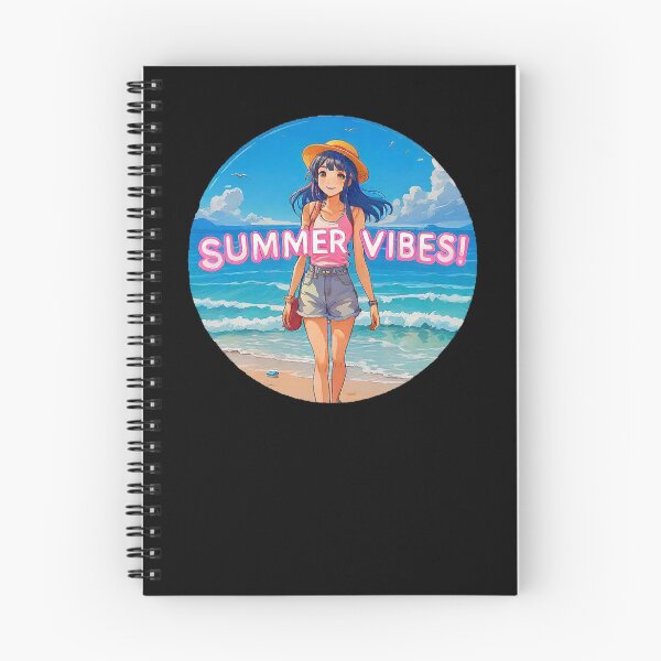 Item preview, Motivational Anime girl walk on a beach with big phrase "SUMMER VIBES!" in the center inside a circle. designed and sold by Giulivo Store Graphic.