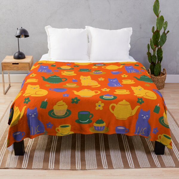 Item preview, Cats breakfast tea party orange designed and sold by Alessandro Remo Mazzoni Remotextiles.