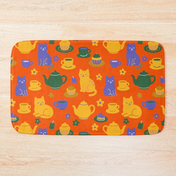 Item preview, Cats breakfast tea party orange designed and sold by Alessandro Remo Mazzoni Remotextiles.