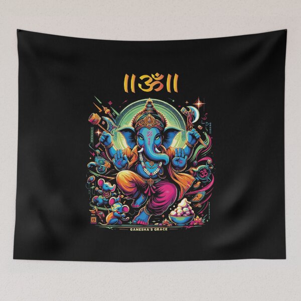 Item preview, Mandala  Yoga Ganesha version 6 ,  florescent Hindu elephant god ganesha or Ganpati, happy diwali  rangoli design 10a designed and sold by mndesignworx.