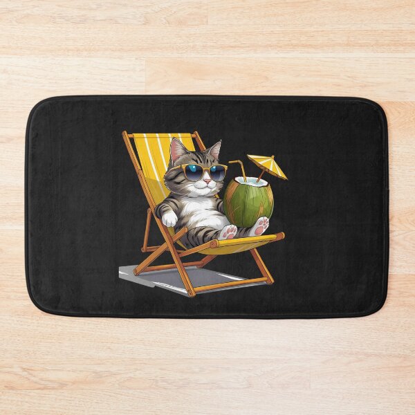 Item preview, Cool Cat on Beach Chair with Coconut – Summer Vacation Vibes Design designed and sold by ColorSplash123.