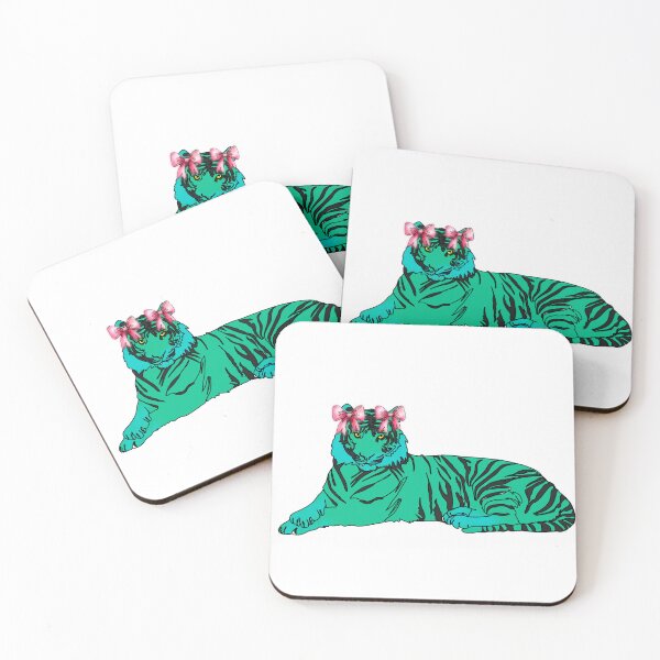 Item preview, Maple the Tiger the Bold Teal Drawing with mini pink Bows – animalzinhats designed and sold by Ashley’sAnimalz.