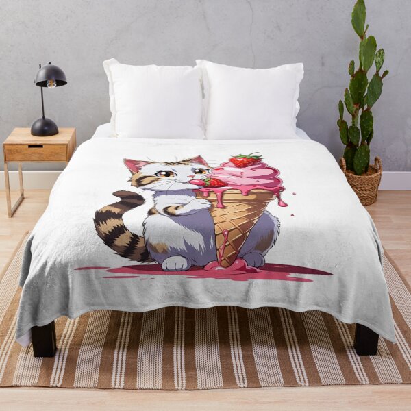 Item preview, Cute Cat Licking Giant Ice Cream Cone – Kawaii Summer Dessert Cat Art designed and sold by ColorSplash123.