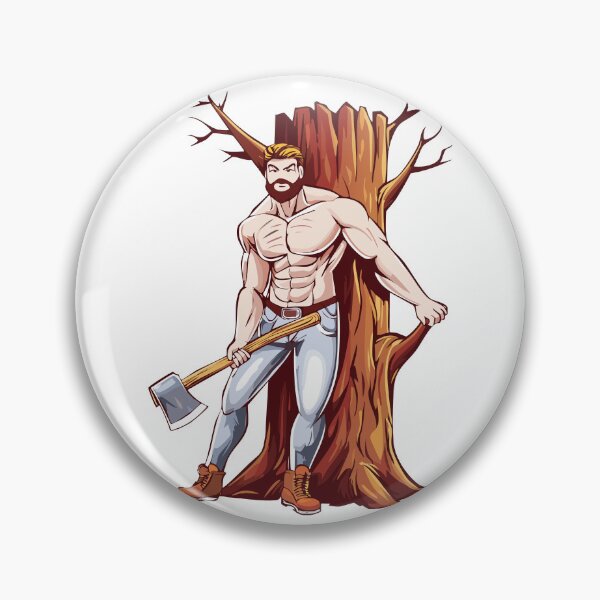 Item preview, Muscular lumberjack with big ax in hand, man lumberjack with a large axe, ready for work in a forest setting, axeman with axe in hands, carpentry, woodworker, sawmill concept designed and sold by Danler.