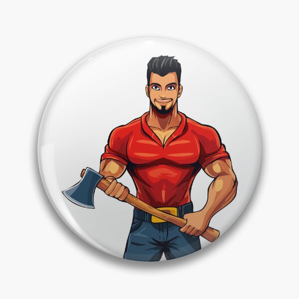 Item preview, Muscular lumberjack with big ax in hand, man lumberjack with a large axe, ready for work in a forest setting, axeman with axe in hands, carpentry, woodworker, sawmill concept designed and sold by Danler.