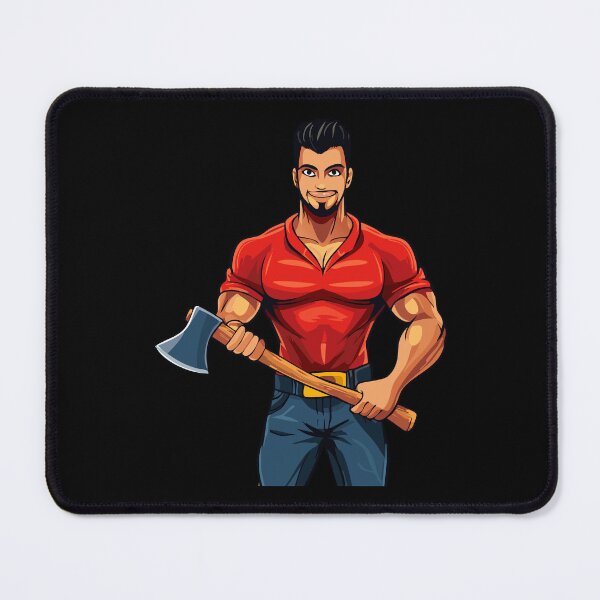 Item preview, Muscular lumberjack with big ax in hand, man lumberjack with a large axe, ready for work in a forest setting, axeman with axe in hands, carpentry, woodworker, sawmill concept designed and sold by Danler.