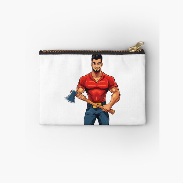 Item preview, Muscular lumberjack with big ax in hand, man lumberjack with a large axe, ready for work in a forest setting, axeman with axe in hands, carpentry, woodworker, sawmill concept designed and sold by Danler.