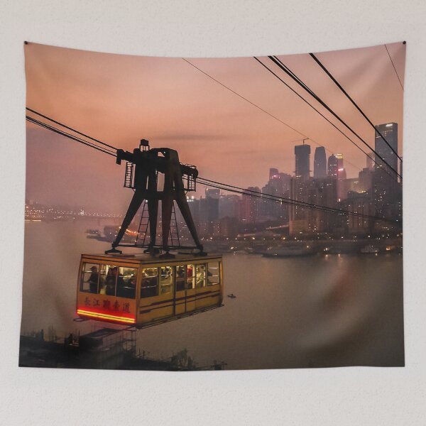 Item preview, Floating Above the River – Chongqing Cableway at Dusk designed and sold by Rowena Ko.