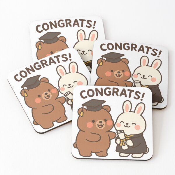 Item preview, Cute Brown Bear Congratulating Cute White Bunny on Graduation designed and sold by YnMstudio25.