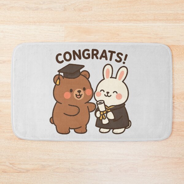 Item preview, Cute Brown Bear Congratulating Cute White Bunny on Graduation designed and sold by YnMstudio25.
