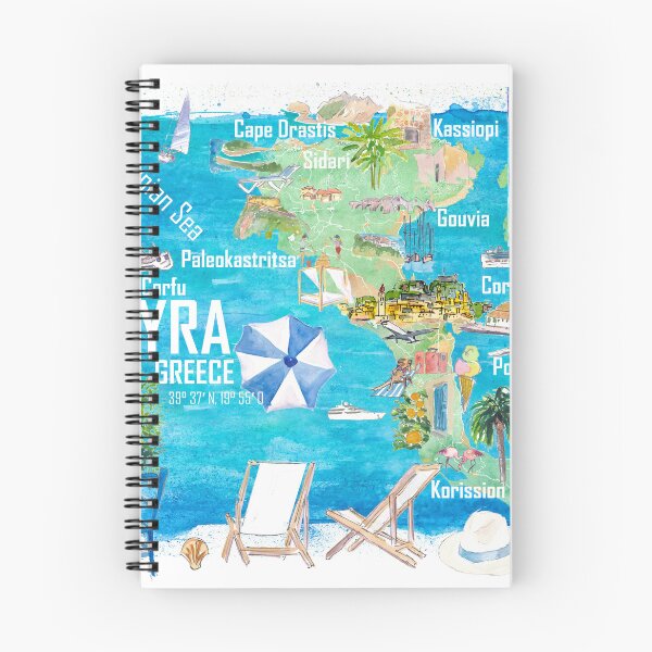 Item preview, Corfu Kerkyra Illustrated Greece Island Travel Map in Ionian Sea with Roads and Tourist Highlights designed and sold by artshop77.