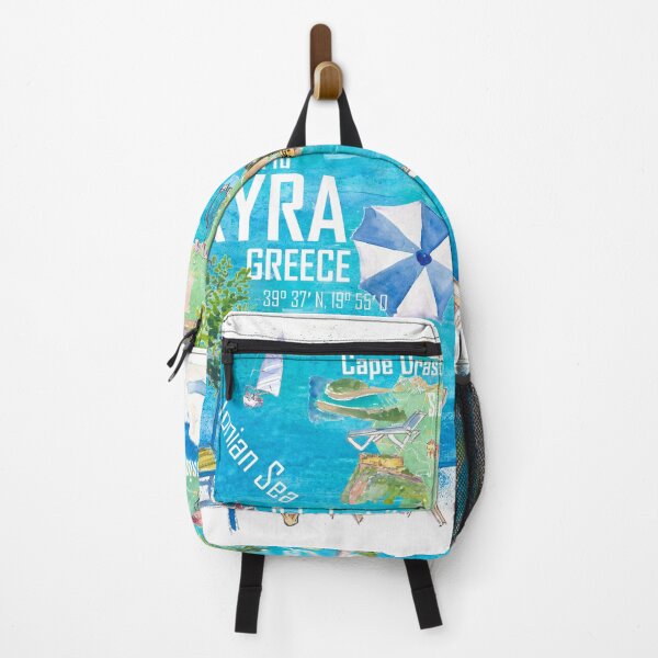Item preview, Corfu Kerkyra Illustrated Greece Island Travel Map in Ionian Sea with Roads and Tourist Highlights designed and sold by artshop77.