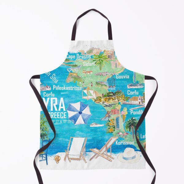 Item preview, Corfu Kerkyra Illustrated Greece Island Travel Map in Ionian Sea with Roads and Tourist Highlights designed and sold by artshop77.