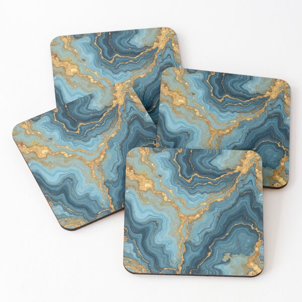 Item preview, Deep Teal and Blue Marble Texture – Seamless Stone with Gold Veins designed and sold by Wordsmith-Wear.