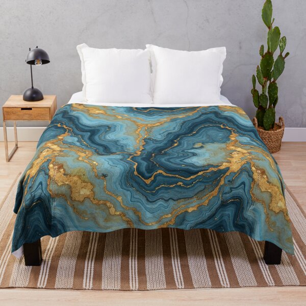 Item preview, Deep Teal and Blue Marble Texture – Seamless Stone with Gold Veins designed and sold by Wordsmith-Wear.