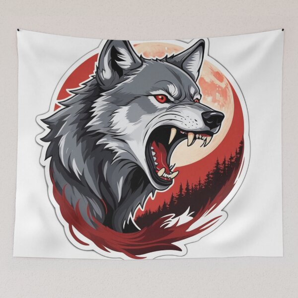 Item preview, Red-Eyed Wolf Snarling Beneath Midnight Forest Sky designed and sold by semenol.