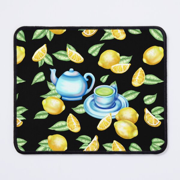 Item preview, Decorative pattern with lemons, leaves and ceramic tableware – stylish composition for culinary and nature-loving designs designed and sold by katecheerycake.