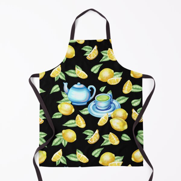 Artikelvorschau, Dekoratives Muster mit Zitronen, Blättern und Keramikgeschirr – stilvolle Komposition für kulinarische und naturverbundene Designs entworfen und verkauft von katecheerycake.