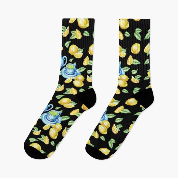 Item preview, Decorative pattern with lemons, leaves and ceramic tableware – stylish composition for culinary and nature-loving designs designed and sold by katecheerycake.