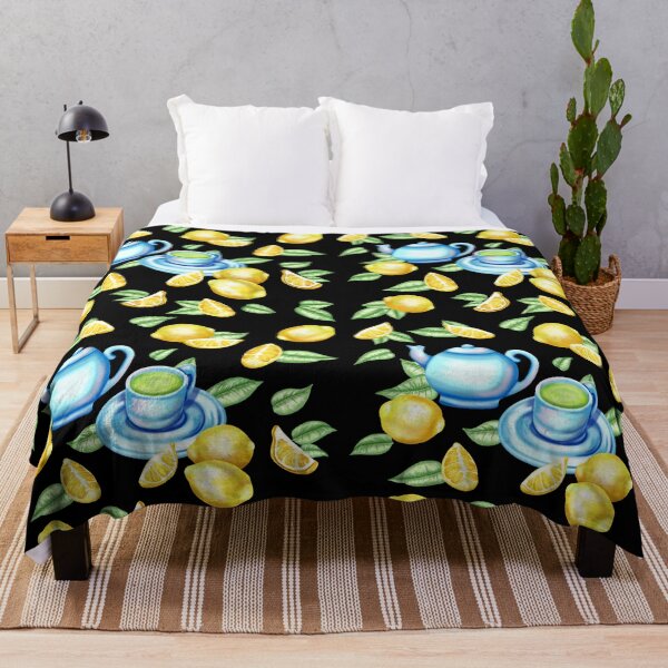 Item preview, Decorative pattern with lemons, leaves and ceramic tableware – stylish composition for culinary and nature-loving designs designed and sold by katecheerycake.
