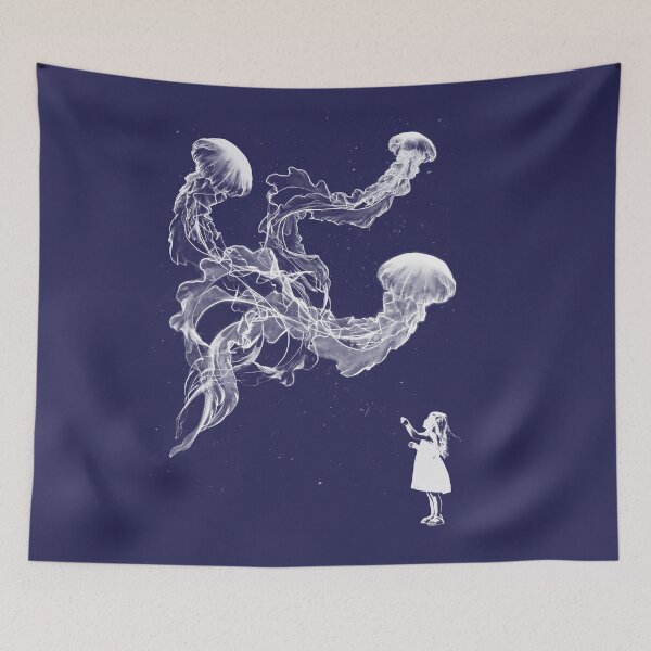 Item preview, Jellyfish Girl Print, Surreal White Art, Cosmic Imagination Poster, Minimal Dystopian Design, Aquatic Themed Design designed and sold by ReFreshU Shop Designs.