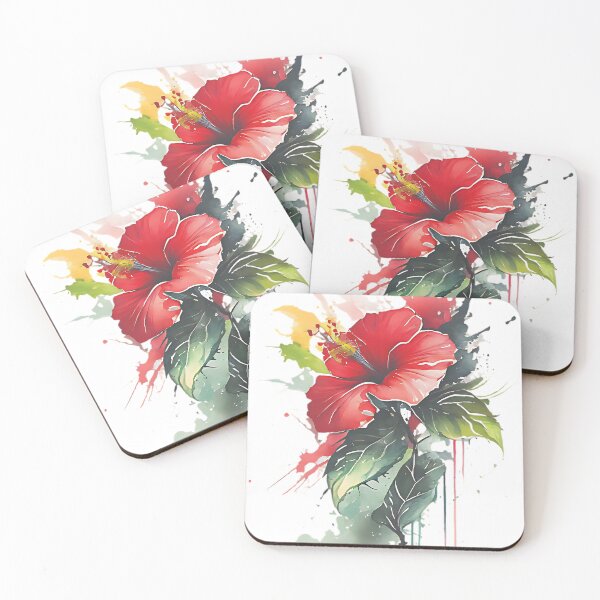 Aperçu de l'œuvre Autocollant Illustrateur de fleur d'hibiscus rouge créée et vendue par BASFARFASHION.