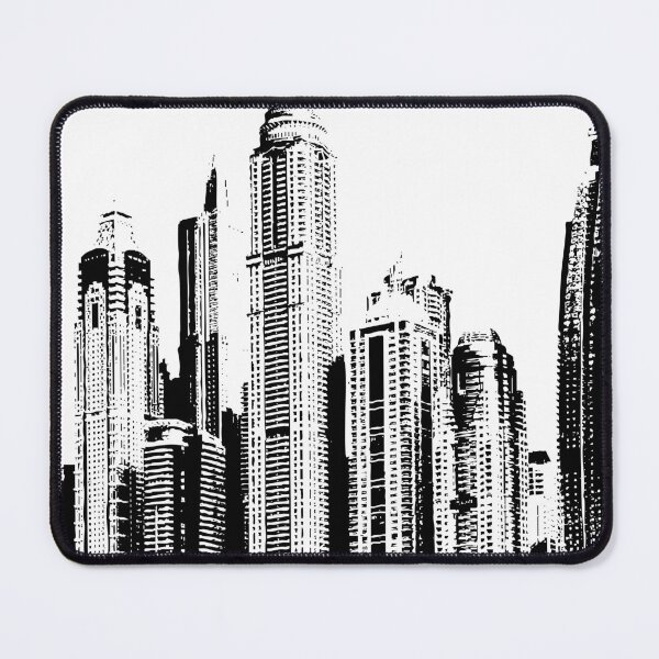 Aperçu de l'œuvre Ville avec de grands immeubles en noir et blanc créée et vendue par OooPstudio.