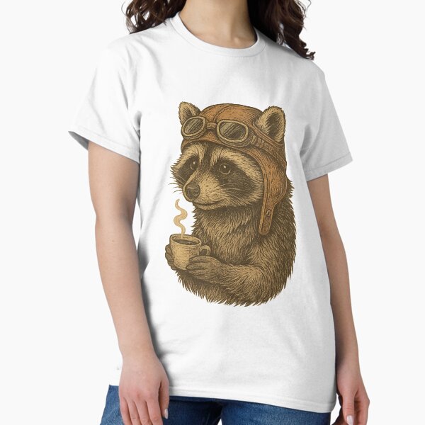 Item preview, Vintage Raccoon Pilot with Coffee Cup designed and sold by QuirkWears.