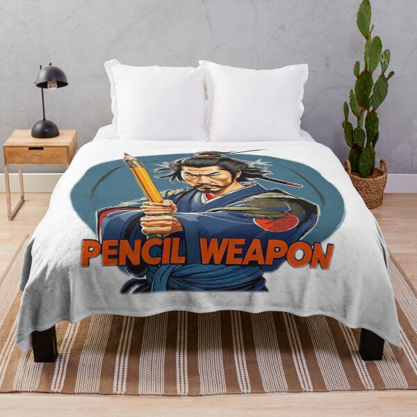Item preview, Motivational Japanese samurai holding a large pencil as a weapon and with a large phrase "PENCIL WEAPON!". designed and sold by Giulivo Store Graphic.