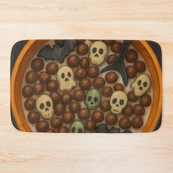 Item preview, Watercolor Halloween Cereal Bowl – Ghost & Skull Marshmallows Art Print designed and sold by Soft rot studio.