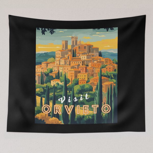 Item preview, Orvieto in Umbria, Italy Retro Art Travel Landscape designed and sold by MaateoDesign.