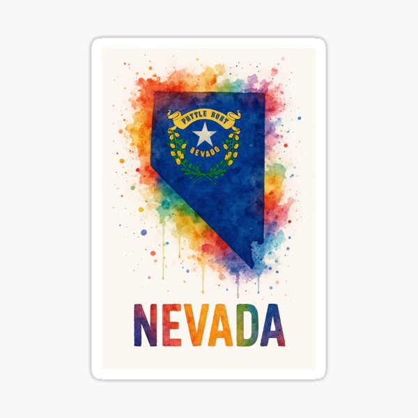 Item preview, Nevada Radiance - Colorful Watercolor State Map with Emblem designed and sold by ArtistrySky.