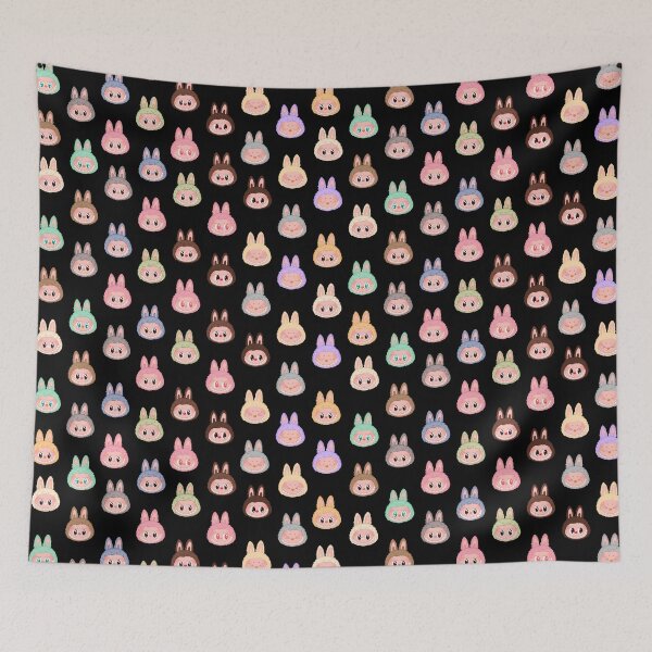 Item preview, Labubu face pattern black background designed and sold by Diyanggostyle.
