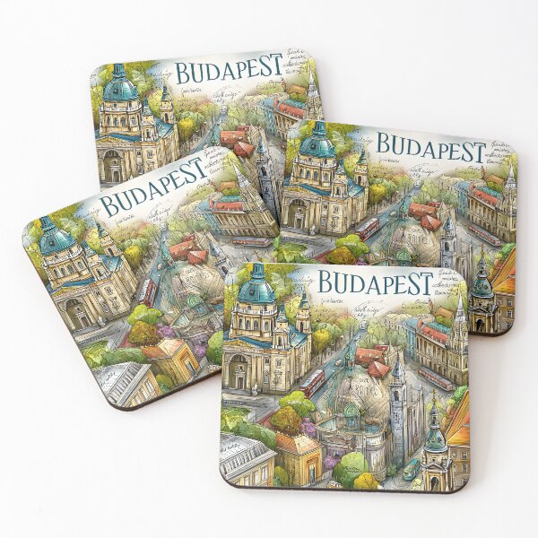 Item preview, Illustration of Budapest Map with Aerial View of Budapest's Landmarks designed and sold by Artessie.